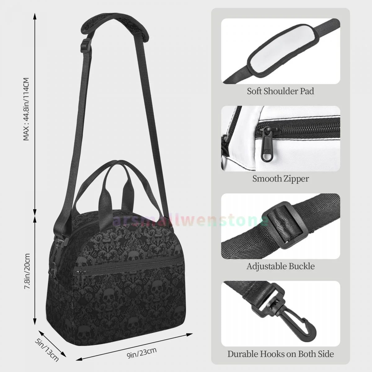 Goth Gothic Black Skull Lunch Bag for Women Portable Thermal Insulated Lunch Box Picnic Multifunction Food Tote