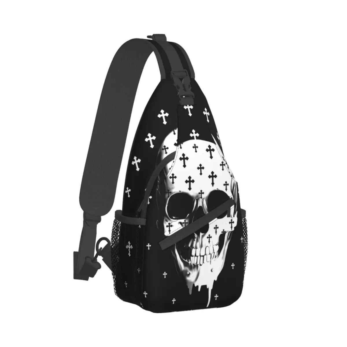 Gothic Skull With Crosses Crossbody Chest Bags Pockets Travel Pack Messenger Sports Teens Shoulder Bag Unisex