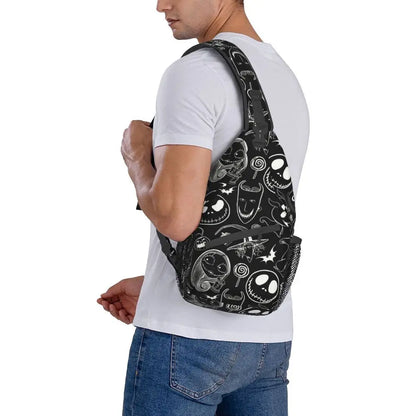 Custom Halloween Skull Jack Sling Crossbody Backpack Men Tim Burton Christmas Horror Movie Shoulder Chest Bag for Hiking