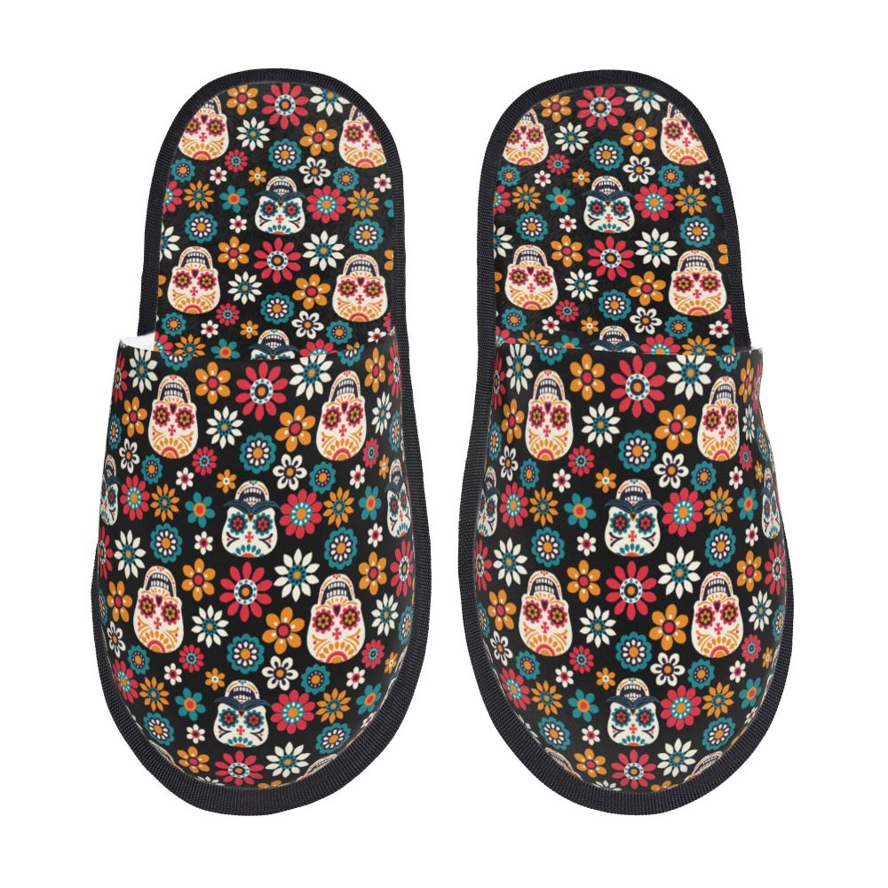 Halloween Catrina Sugar Skull House Slippers Soft Memory Foam Shoes Day Of The Dead Mexican Lady Comfy Warm Anti-Skid Slipper