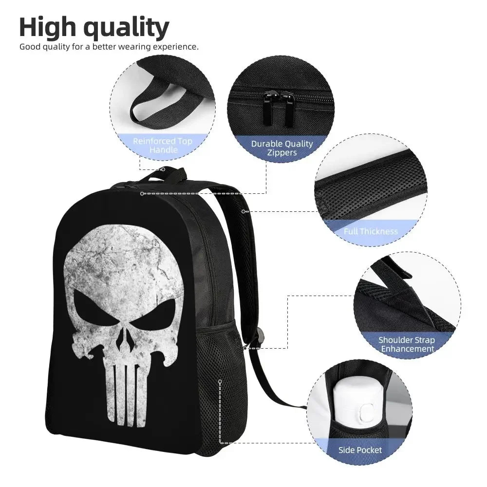 Customized Superhero Backpack Men Women Basic Bookbag for College School Punisher Skull Symbol Bags