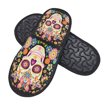 Halloween Catrina Sugar Skull House Slippers Soft Memory Foam Shoes Day Of The Dead Mexican Lady Comfy Warm Anti-Skid Slipper