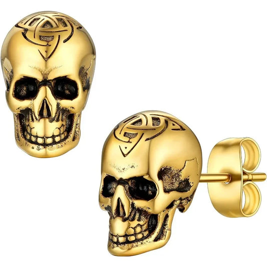 Gothic Skull Earrings for Men Boys Stainless Steel Jewlery Cool Punk Earring Studs for Party Halloween Father Days Gifts