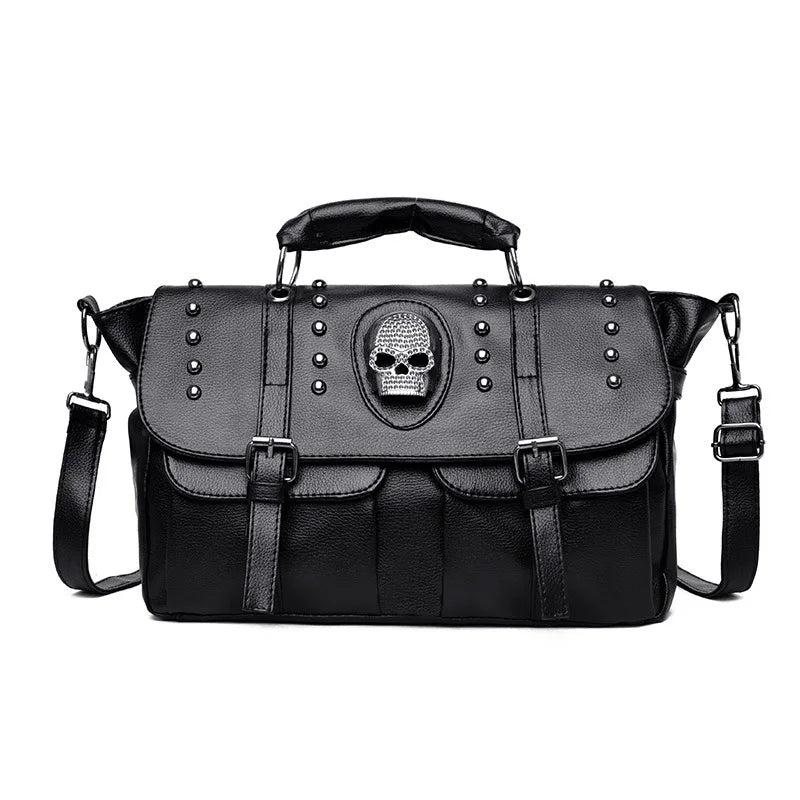 Annmouler Punk Style Women Handbags Pu Leather Skull Tote Bag Black Large Capacity Shoulder Bag Luxury Crossbody Bags