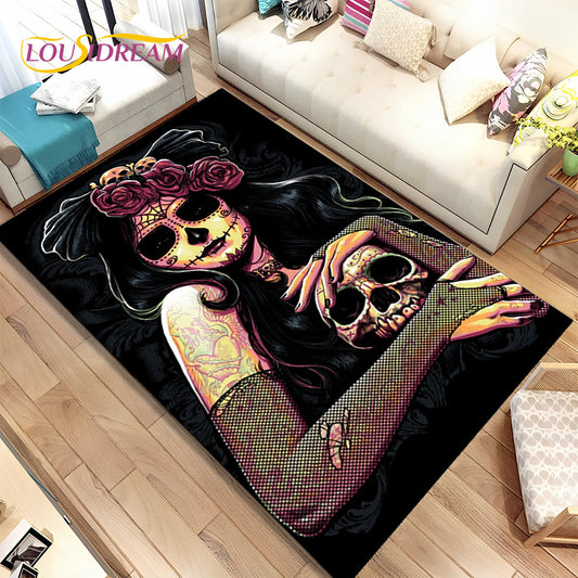 Gothic Horror Female Skull Dead Girl Area Rug,Carpet Rug for Home Living Room Bedroom Sofa Doormat Decor,kids Non-slip Floor Mat