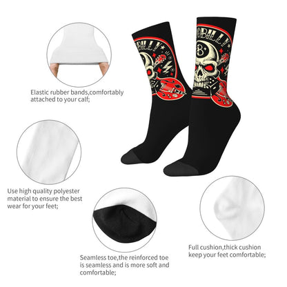 Custom Rockabilly Motorcycle Rider Rock Skull Men's Crew Socks Unisex Kawaii 3D Printed Dress Socks