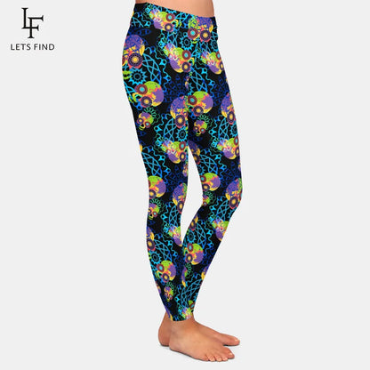 LETSFIND High Quaility 3D Skulls and Mandala Digital Printing Women Leggings Fashion High Waist Slim Fitness Legging