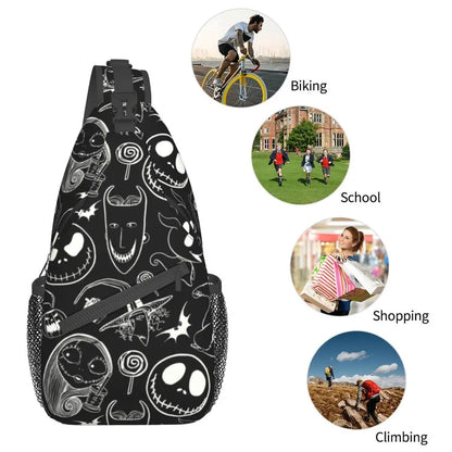 Custom Halloween Skull Jack Sling Crossbody Backpack Men Tim Burton Christmas Horror Movie Shoulder Chest Bag for Hiking