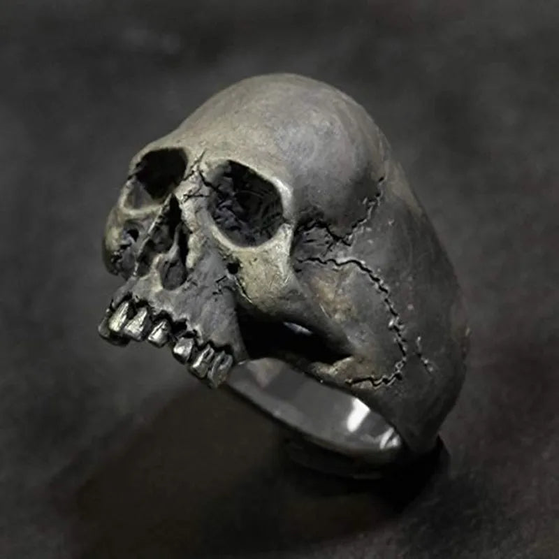 Vintage Men's Punk Skeleton ring Gothic Punk Ghost Head Skull Ring Hip-Hop Men's Horror Skeleton Locomotive Rock Biker Jewelry