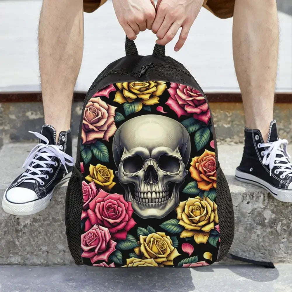 Personalized Skull Rose Backpacks Men Women Basic Bookbag for School College Bags