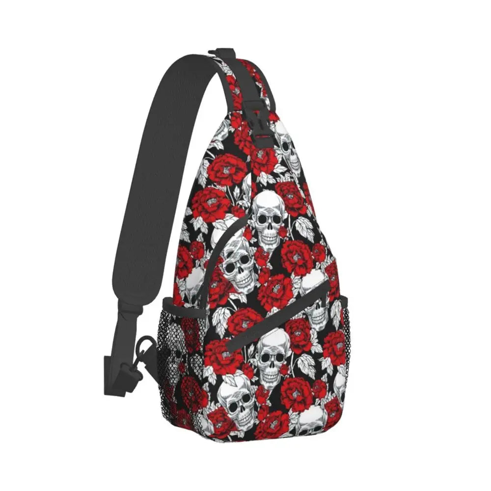 Horror Skeleton Gothic Death Skull Crossbody Sling Backpack Men Custom Shoulder Chest Bag for Traveling Daypack