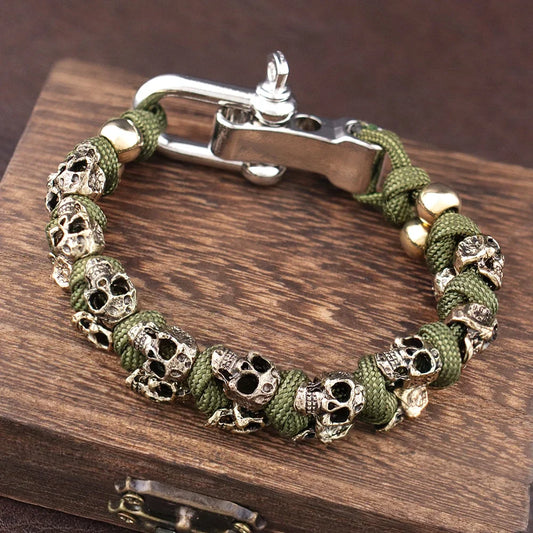 Punk Hip Hop Skull Bracelets Vintage Adjustable Umbrella rope Bangles Amulet Fashion Male Motorcycle Party Jewelry Dropshipping