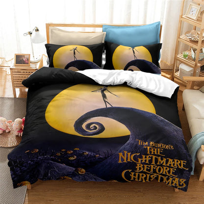 Nightmare Before Christmas Duvet Cover Set With Pillow Cover Bed Set Jack And Sally 3D Skull Christmas Bedding Set Bedroom Decor