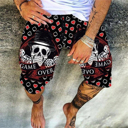 Fashion Skulls Print Mens Shorts Spring Summer Loose Drawstring Tie-up Casual Short Pant Leisure Men Vacation Beach Shorts