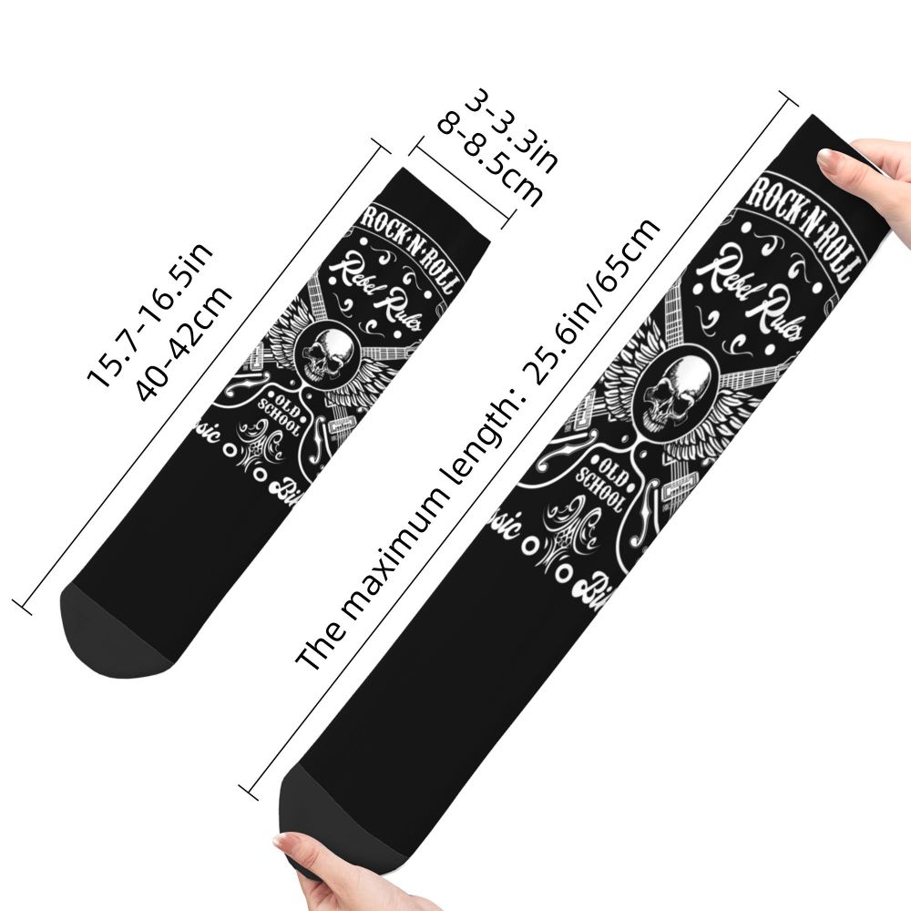 Custom Rockabilly Motorcycle Rider Rock Skull Men's Crew Socks Unisex Kawaii 3D Printed Dress Socks