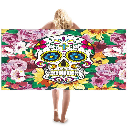 Sugar Skull Printed Beach Towel Portable Quick Fast Dry Sand Outdoor Travel Swimming Sport Blanket Thin Shawl Yoga Mat Women Men