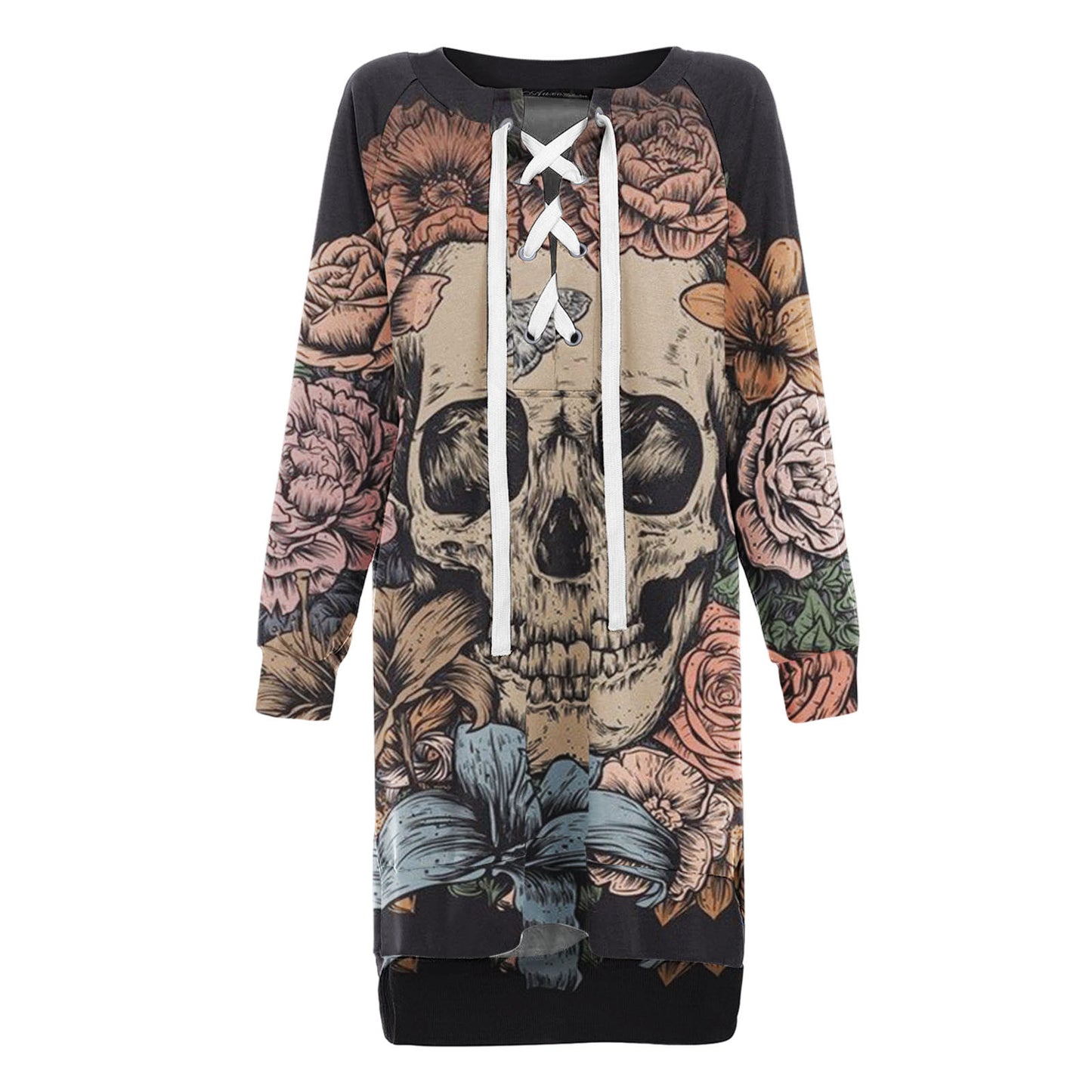 Autumn Winter Hoodie Sweatshirt Dresses For Women Skull Rose Print Gothic Party Dress Sexy Off Shoulder Casual Pullovers Dress