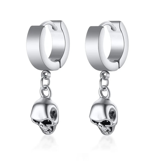 Design Stainless Steel Skull Drop Earrings For Men Fashion Gothic Street Hip Hop Ear Jewelry Pendant Cool Stud Earrings