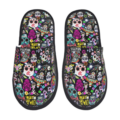 Halloween Catrina Sugar Skull House Slippers Soft Memory Foam Shoes Day Of The Dead Mexican Lady Comfy Warm Anti-Skid Slipper