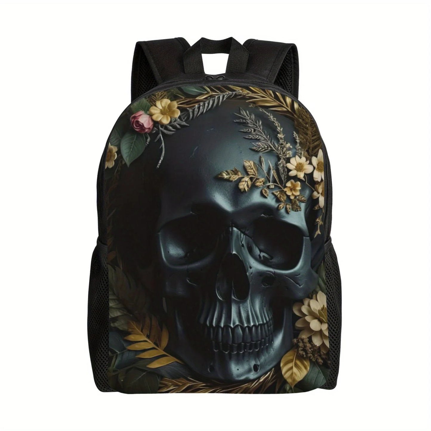 Lightweight Skull Print Adjustable Backpack- Suitable for casual student travel and daily use for both men and women