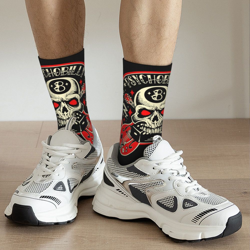 Custom Rockabilly Motorcycle Rider Rock Skull Men's Crew Socks Unisex Kawaii 3D Printed Dress Socks