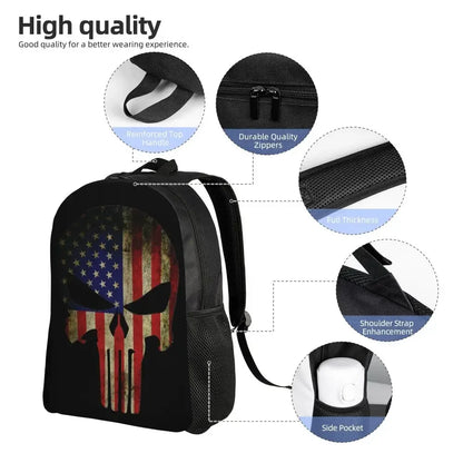 Customized Superhero Backpack Men Women Basic Bookbag for College School Punisher Skull Symbol Bags