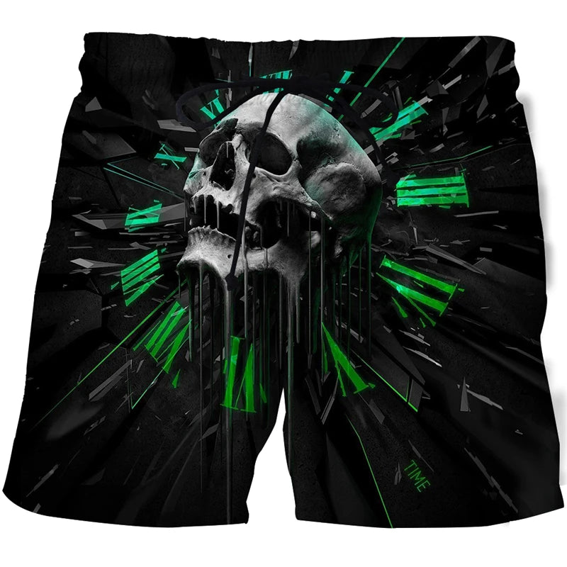 New Men's Skull 3D Print Beach Shorts Graphic Men's Casual Sports Shorts Summer Surfing Shorts Comfortable Shorts Hip Hop Pants