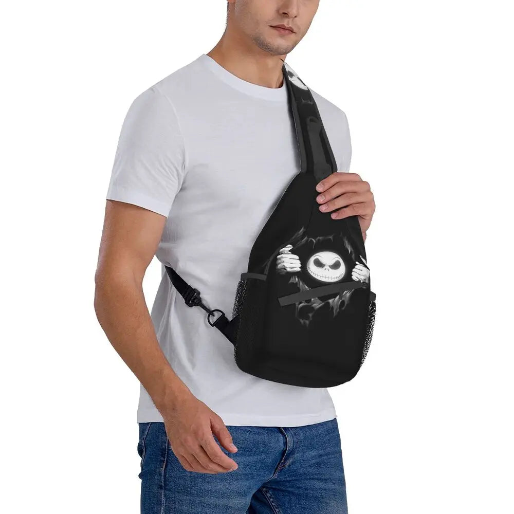 Custom Halloween Skull Jack Sling Crossbody Backpack Men Tim Burton Christmas Horror Movie Shoulder Chest Bag for Hiking