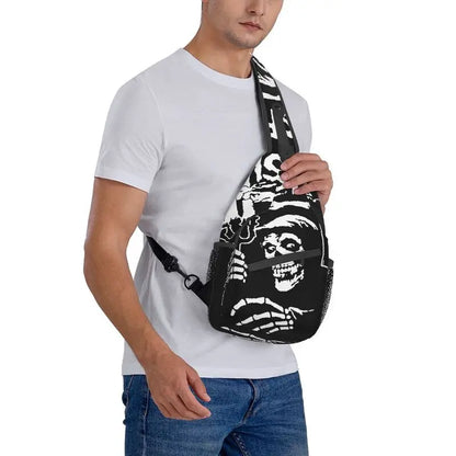 Misfits Skull Sling Crossbody Chest Bag Men Fashion Horror Punk Rock Music Shoulder Backpack for Travel Cycling