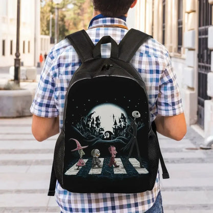 Custom Nightmare Before Christmas Backpacks for Men Women School College Student Bookbag Skellington Halloween Skull Bags