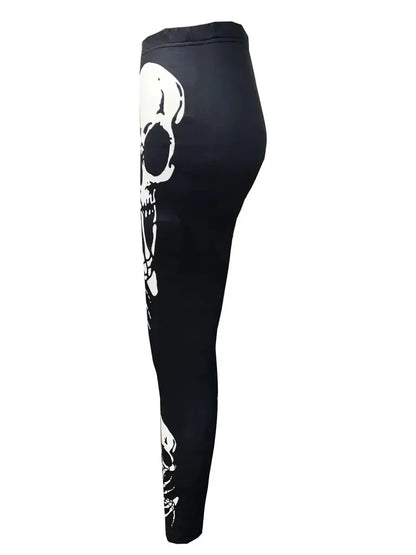 Skull print casual stretch slim-fit leggings for women