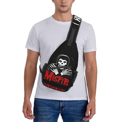 Misfits Skull Sling Crossbody Chest Bag Men Fashion Horror Punk Rock Music Shoulder Backpack for Travel Cycling