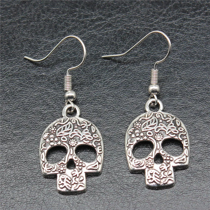 Fashion Handmade Simple Design Antique Silver Color Skull Pendant Earrings Dropshipping Drop Earrings