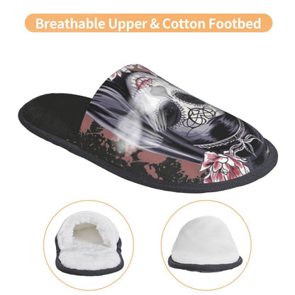 Halloween Catrina Sugar Skull House Slippers Soft Memory Foam Shoes Day Of The Dead Mexican Lady Comfy Warm Anti-Skid Slipper