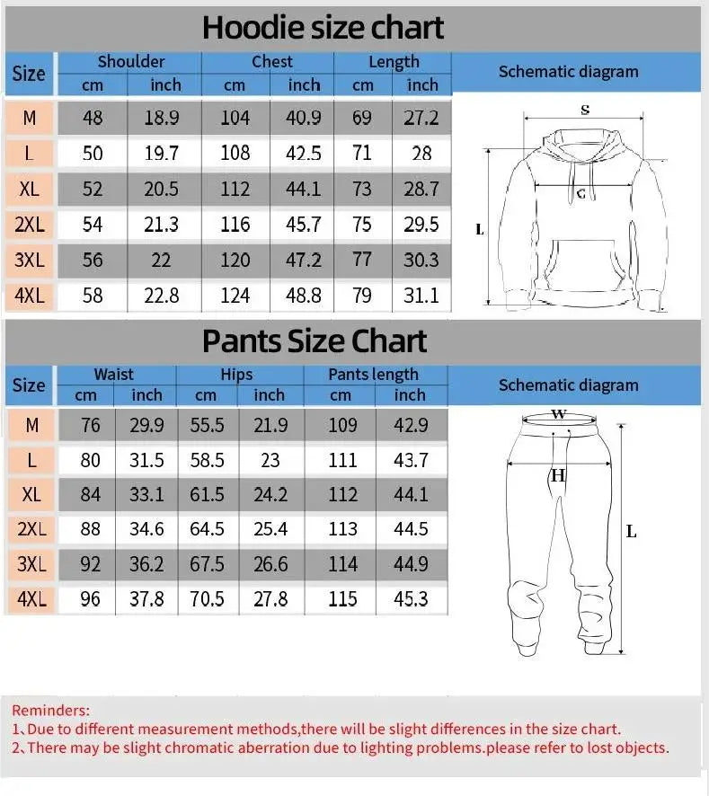 Autumn Winter Hoodies Long Pants Sets Skull 3D Printed Men Tracksuits Casual Sweashirt Pullover 2 Piece Set Fashion Man Outfits