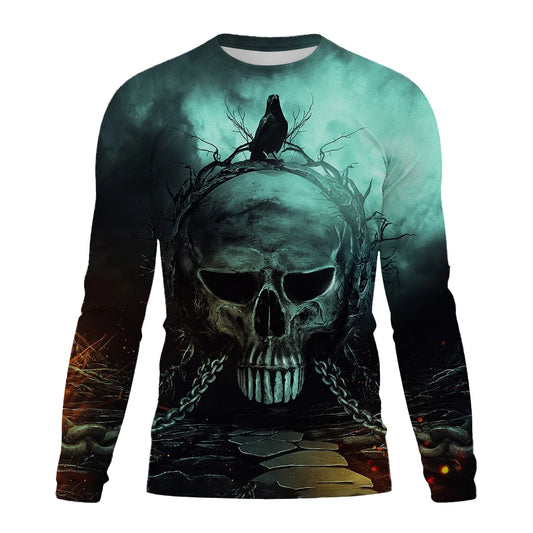 Men's New Crew Neck TShirt Terror Skull Graphic 3D Print Short Sleeve Vintage Casual Fashion Men Street Clothing Sweatshirt Tops