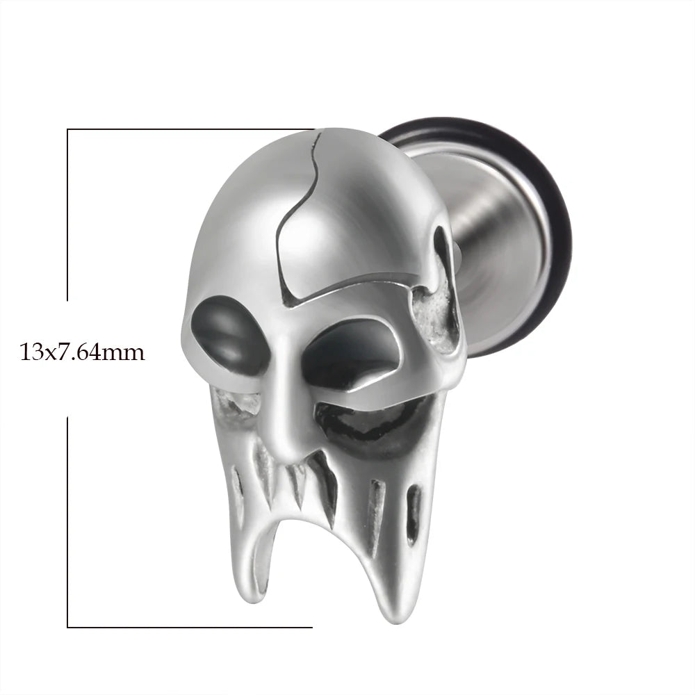 1PC Surgical Steel Skull Ear Stud Demon Skeleton Earrings Men Hiphop Style Prevent Allergy Ear Piercing Jewelry