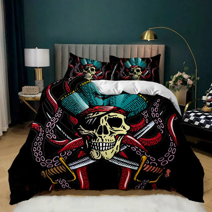 Skull Duvet Cover Red Rose Skeleton Queen Floral Skeleton Traditional Mexican Halloween Double Queen King Polyester Qulit Cover