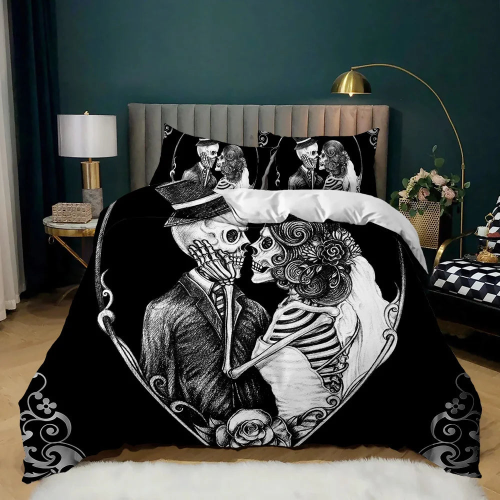 Halloween Skull Duvet Cover Soft King Size 3D Skull Printed Bedding Quilt Cover with Pillowcase for Lovers Bedding Set for Adult