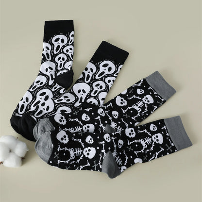 Women's Halloween Socks Skull Ghostmask Pattern Punk Trendy Crew Socks Autumn Winter Cozy Breathable Socks Lot