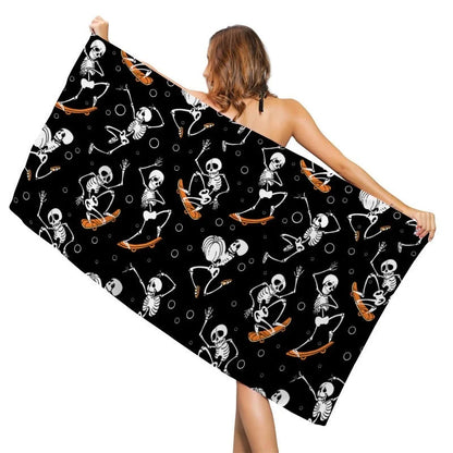 Funny Black Skull Printed Beach Towel Quick-drying Microfiber Towel Beach Mat Large Bath Towel Spa Sauna Fashion Black Pool