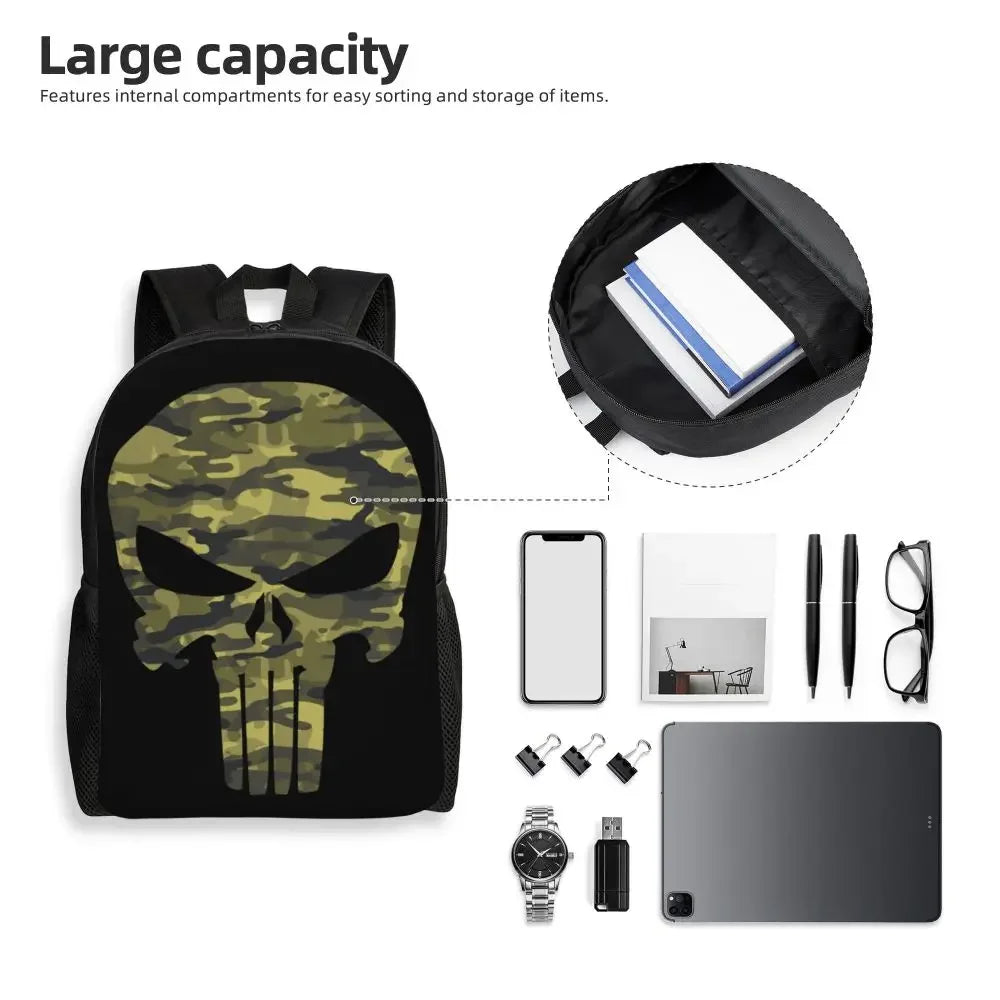 Customized Superhero Backpack Men Women Basic Bookbag for College School Punisher Skull Symbol Bags