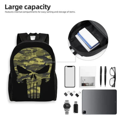 Customized Superhero Backpack Men Women Basic Bookbag for College School Punisher Skull Symbol Bags