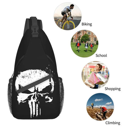 Vintage Skeleton Punishers Skull Crossbody Sling Backpack Men Custom Chest Shoulder Bag for Cycling Camping Daypack