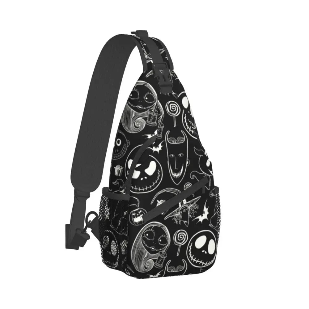 Custom Halloween Skull Jack Sling Crossbody Backpack Men Tim Burton Christmas Horror Movie Shoulder Chest Bag for Hiking