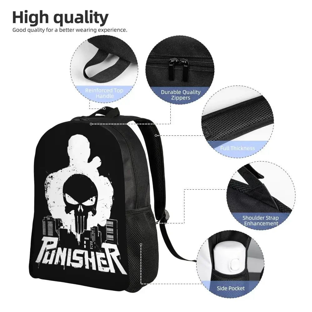 Customized Superhero Backpack Men Women Basic Bookbag for College School Punisher Skull Symbol Bags