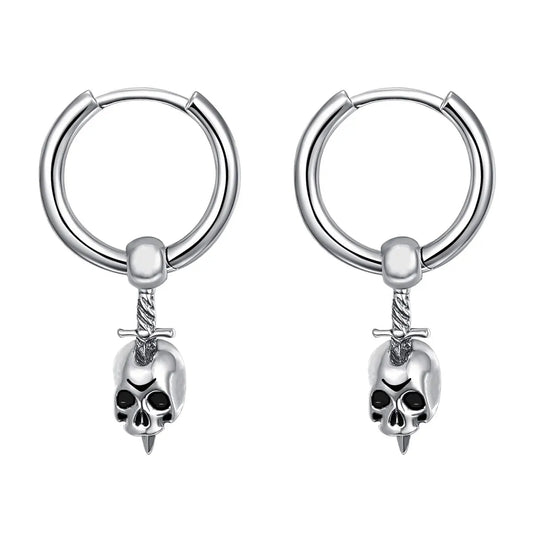 1 pair of punk Gothic skull sword hoop earrings for men