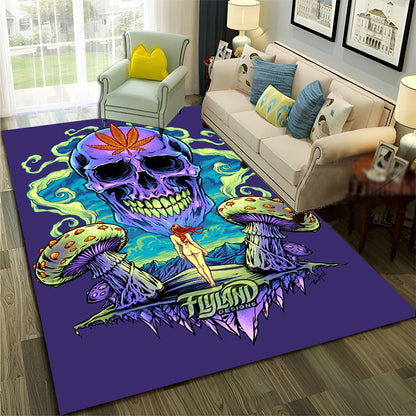 Smoke Maple Weed Plants Green Death Skull Carpet Rug for Home Living Room Bedroom Sofa Doormat Decor,Area Rug Non-slip Floor Mat