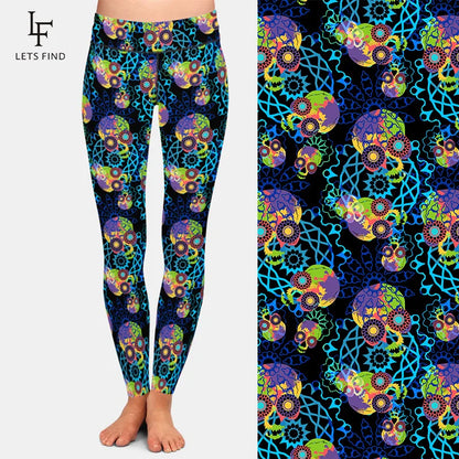 LETSFIND High Quaility 3D Skulls and Mandala Digital Printing Women Leggings Fashion High Waist Slim Fitness Legging