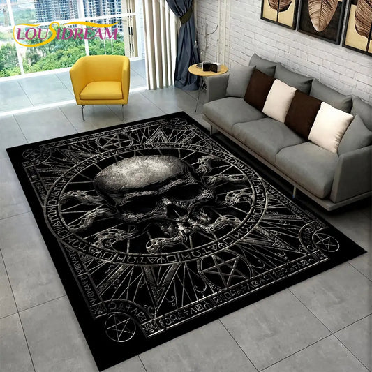 3D Creative Horror Indian Skull Area Rug,Carpet Rug for Home Living Room Bedroom Sofa Doormat Decor,Kitchen Non-slip Floor Mat